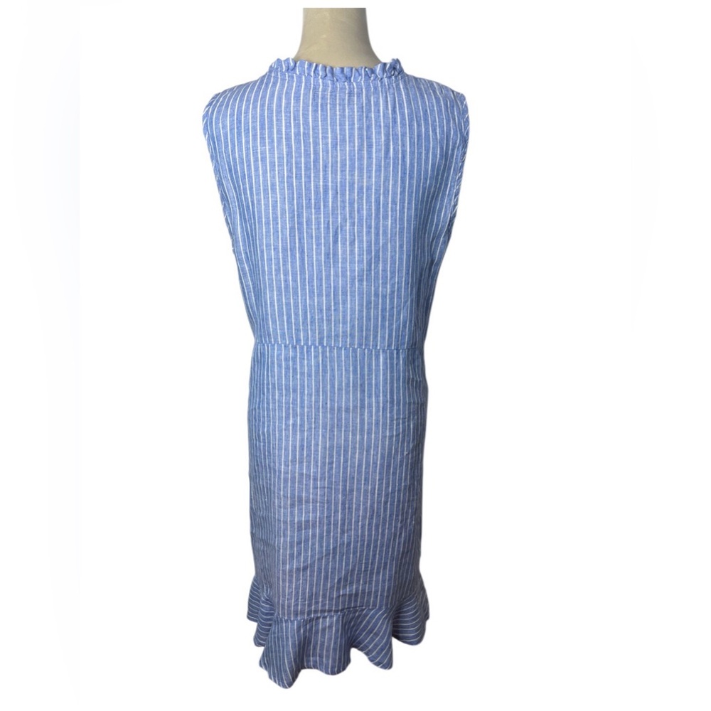 Flax Blue and White Striped Ruffle Neck Line Linen Dress SZ S EUC - Picture 4 of 7